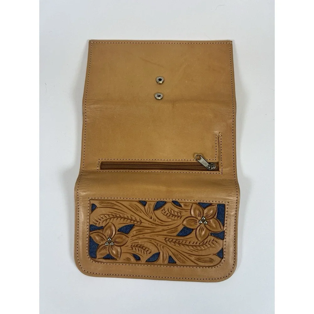 Western Leather Hand Tooled and Metal Studded and Painted Women's Wallet